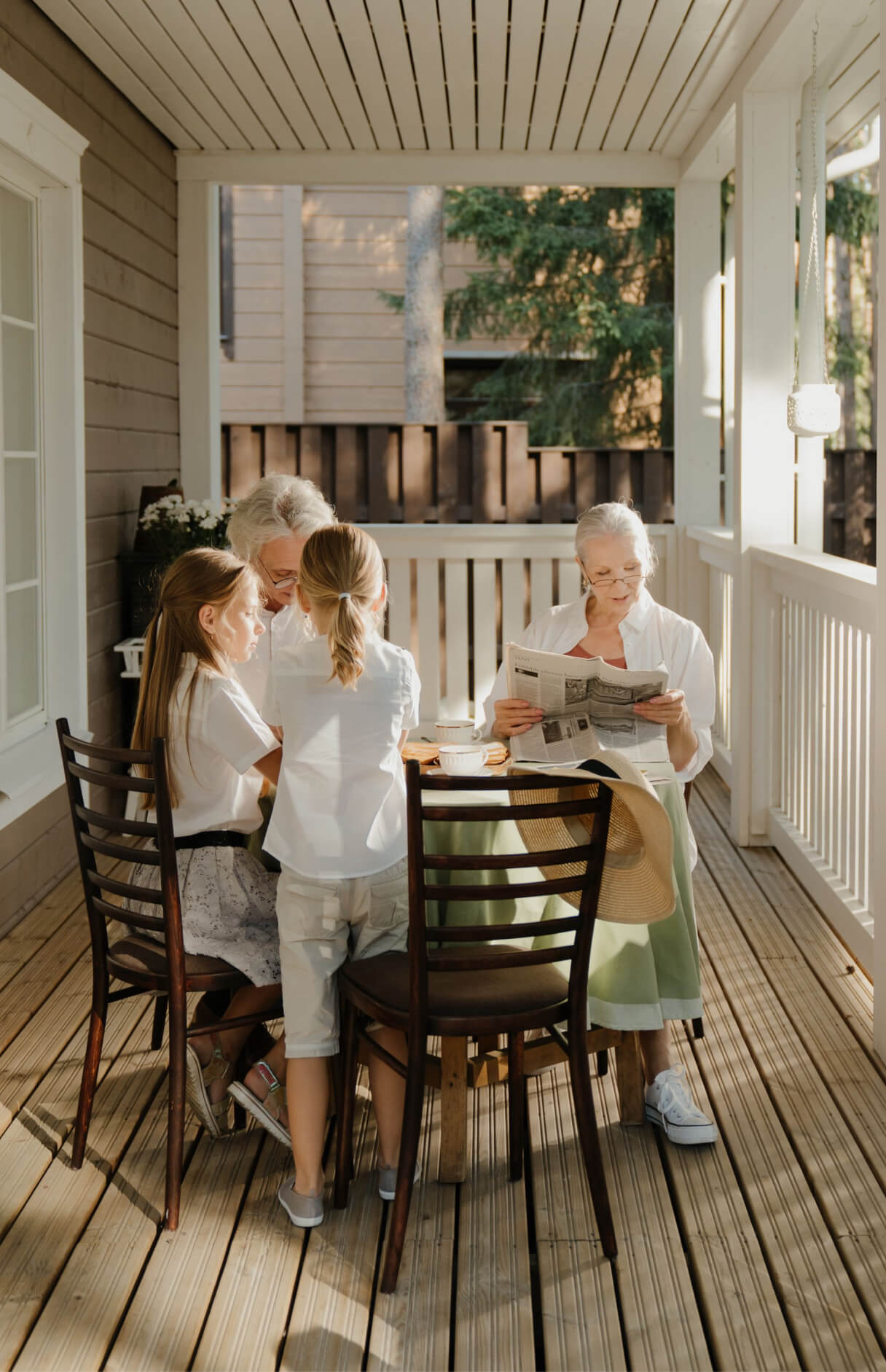 family on porch