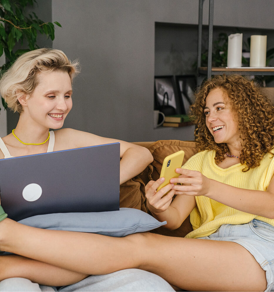 women looking at phone