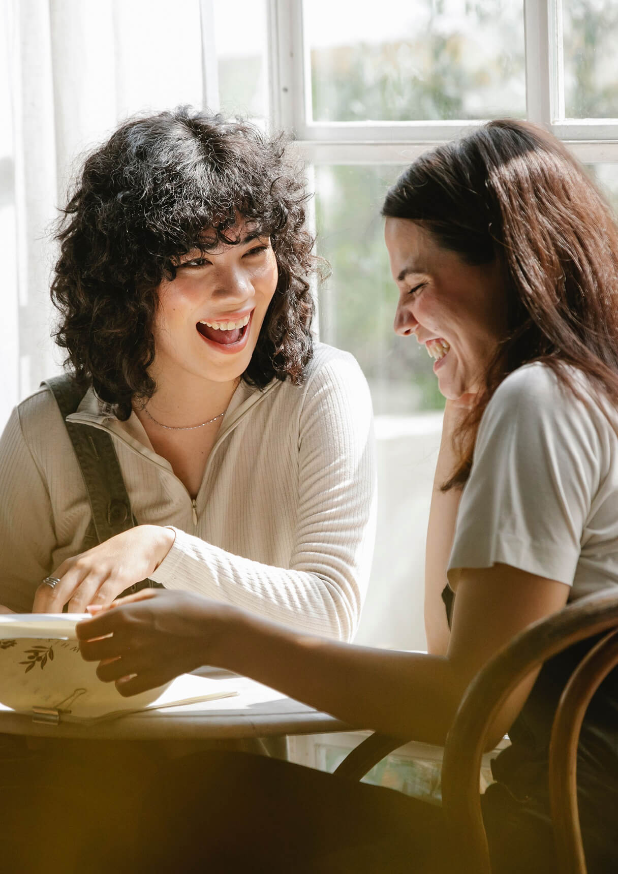 two women talking